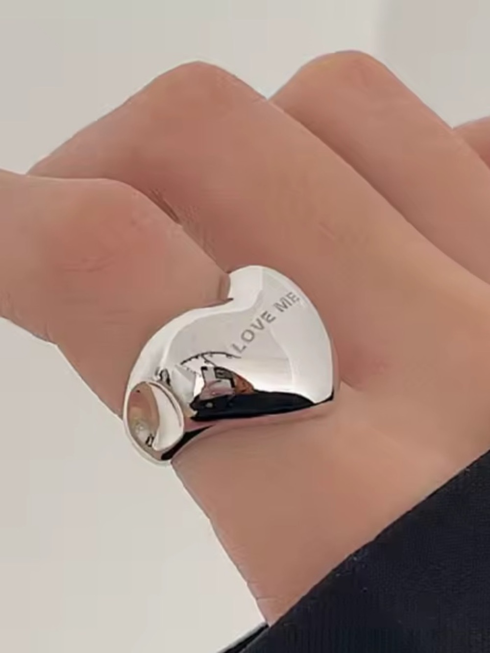 925 Sterling Silver Statement Chunky Heart Ring